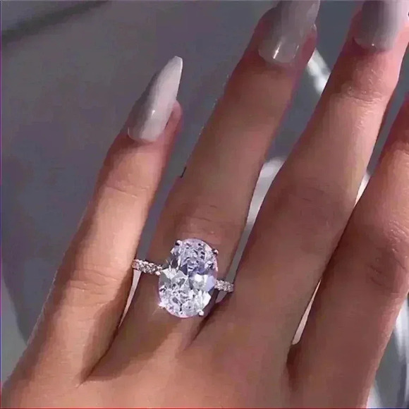 5 CT Oval Cut Diamond Sterling Silver Ring - Picture 1 of 6